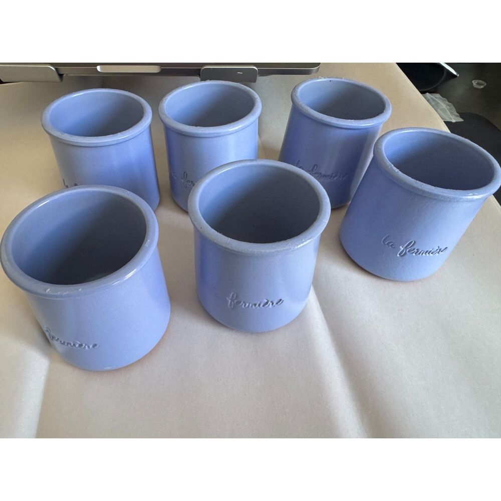 La Fermière Cermer French Terracotta Yogurt Pots of 6 Periwinkle Blue + Zodiac